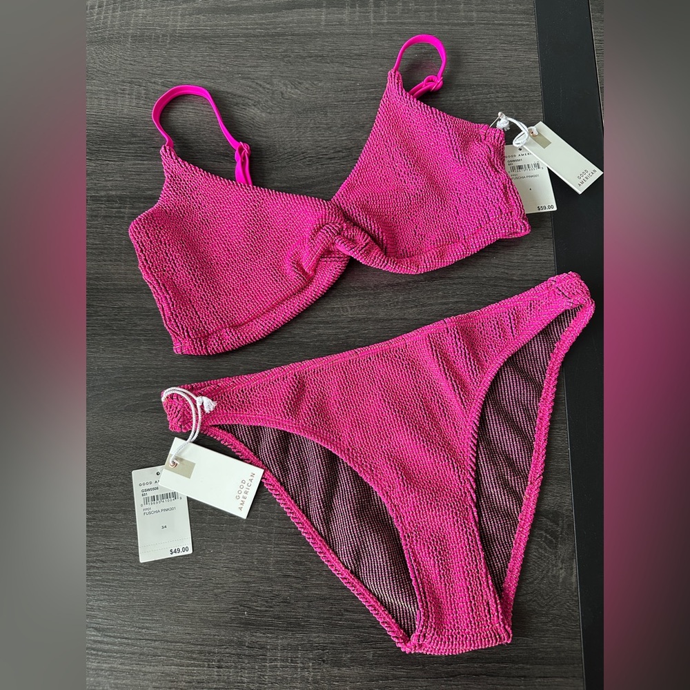 Good American Swim Bikini Always Fits Two Piece Pink NEW Size L / XL 3/4